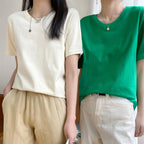 Women T-shirts 2025 Tops Solid Short Sleeve Loose O-neck  Cotton Casual Ladies Shirts Harajuku Korean Summer Woman Tshirts