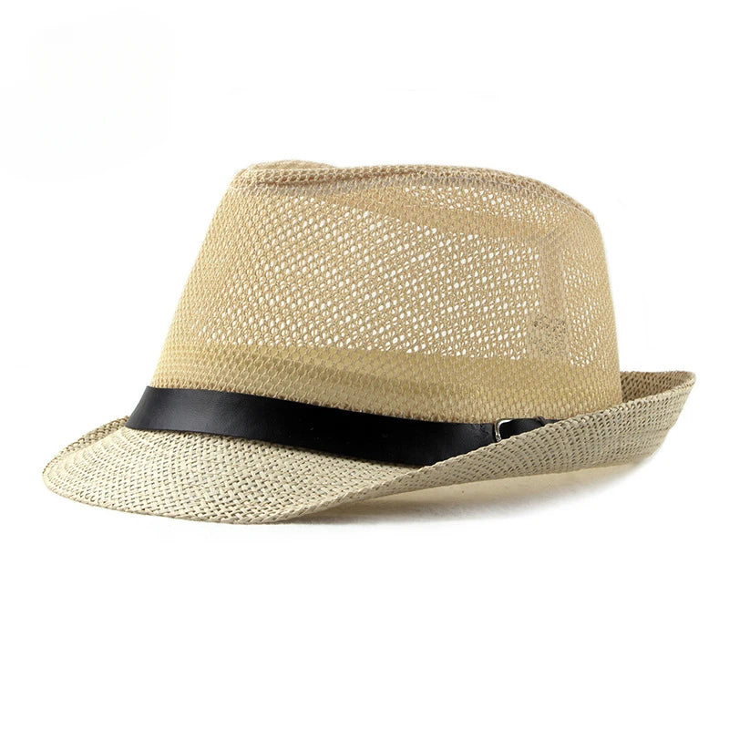 Men's and women's ceremonial hats British fashion jazz hats middle-aged and elderly cut-out linen beach sunhats