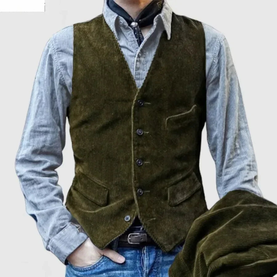 Men's Vintage Vests British Style Corduroy Vest Casual Coats Fashion Single-breasted Sleeveless Jacket for Man Formal Waistcoat
