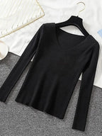 Women Sweater 2026 New Autumn Winter Long Sleeve Pullover Basic Top Fashion V-neck Elastic Female Winter Solid Knitted Jumper