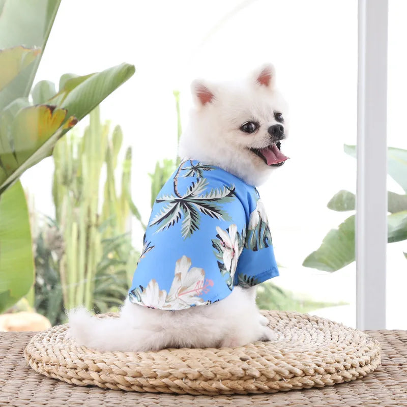 Pet Summer T-Shirts Hawaii Style Floral Pet Dog Shirt Breathable Cool Clothes Beach Seaside Puppy Sweatshirt for Small Puppy