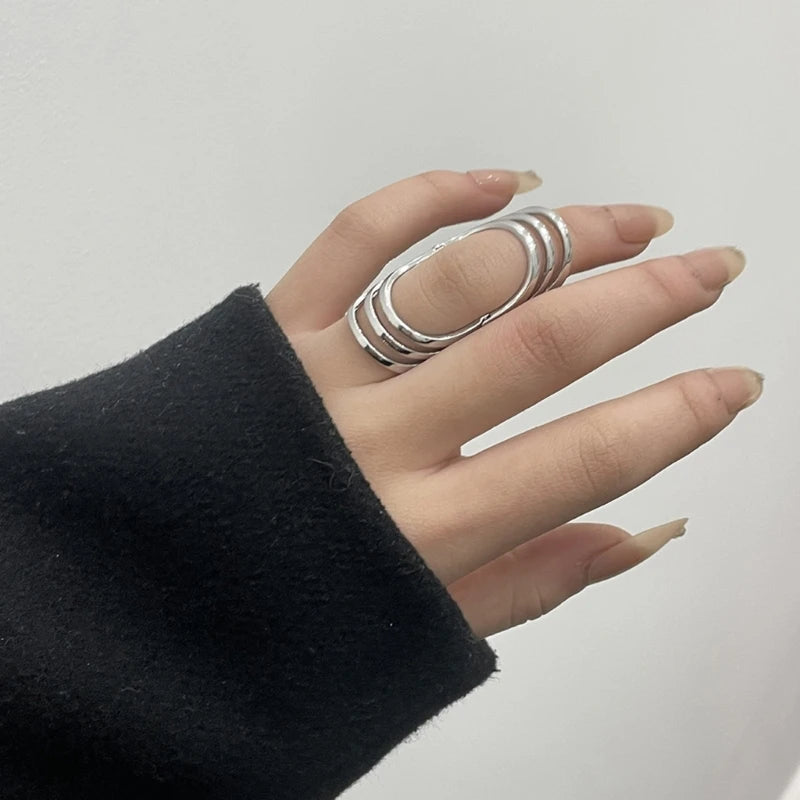 Retro Hollow Statement Rings For Women Men Metal Silver Color Wide Wrap Chunky Ring Punk Fashion Jewelry Dropshipping