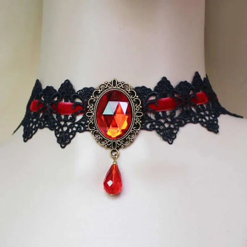 Sexy Gothic Chokers Crystal Black Lace Neck Choker Necklace Jewelry
