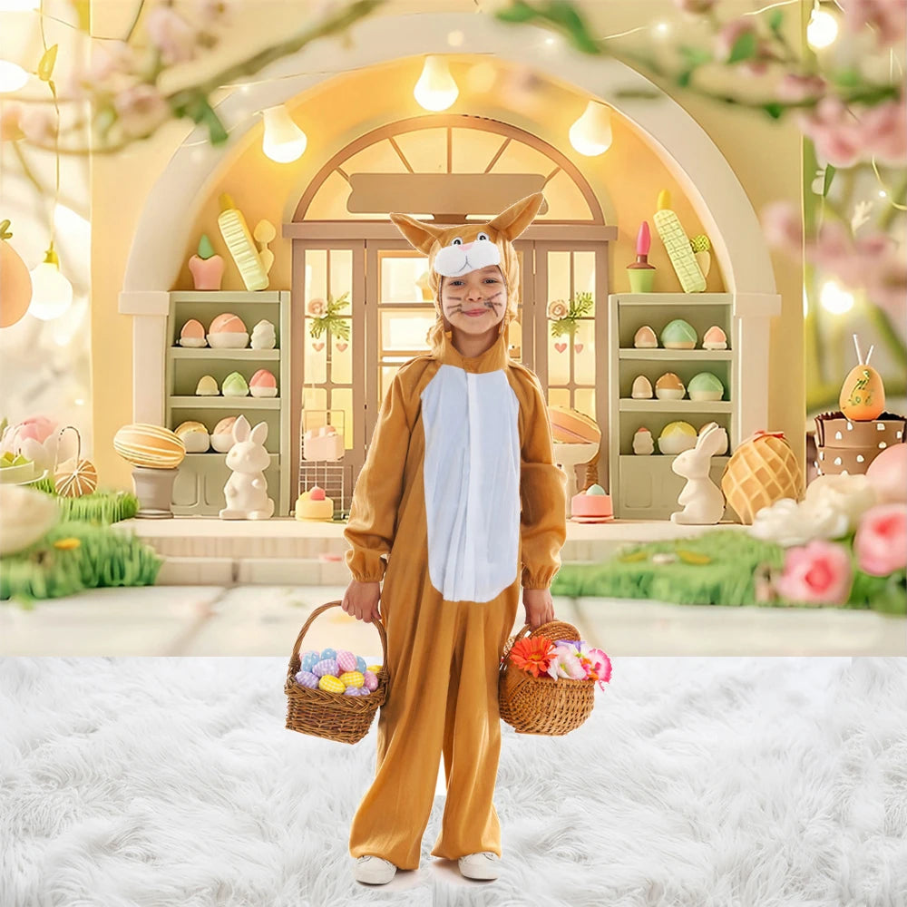 Easter Photography Background Party Decoration Spring Flowers Green Grass Wooden Door Rabbit Bunny Eggs Baby Portrait Photo Prop