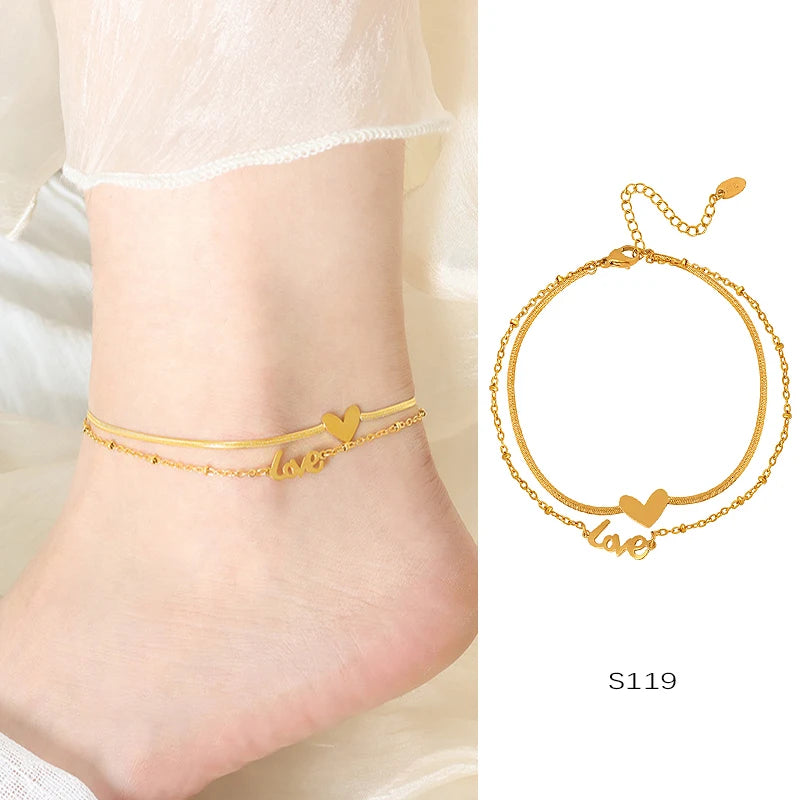 Anklets For Women Stainless Steel 18K Gold Plated High Quality No Tarnish Women's Ankle Bracelets Foot Chains Luxury Ankle Strap