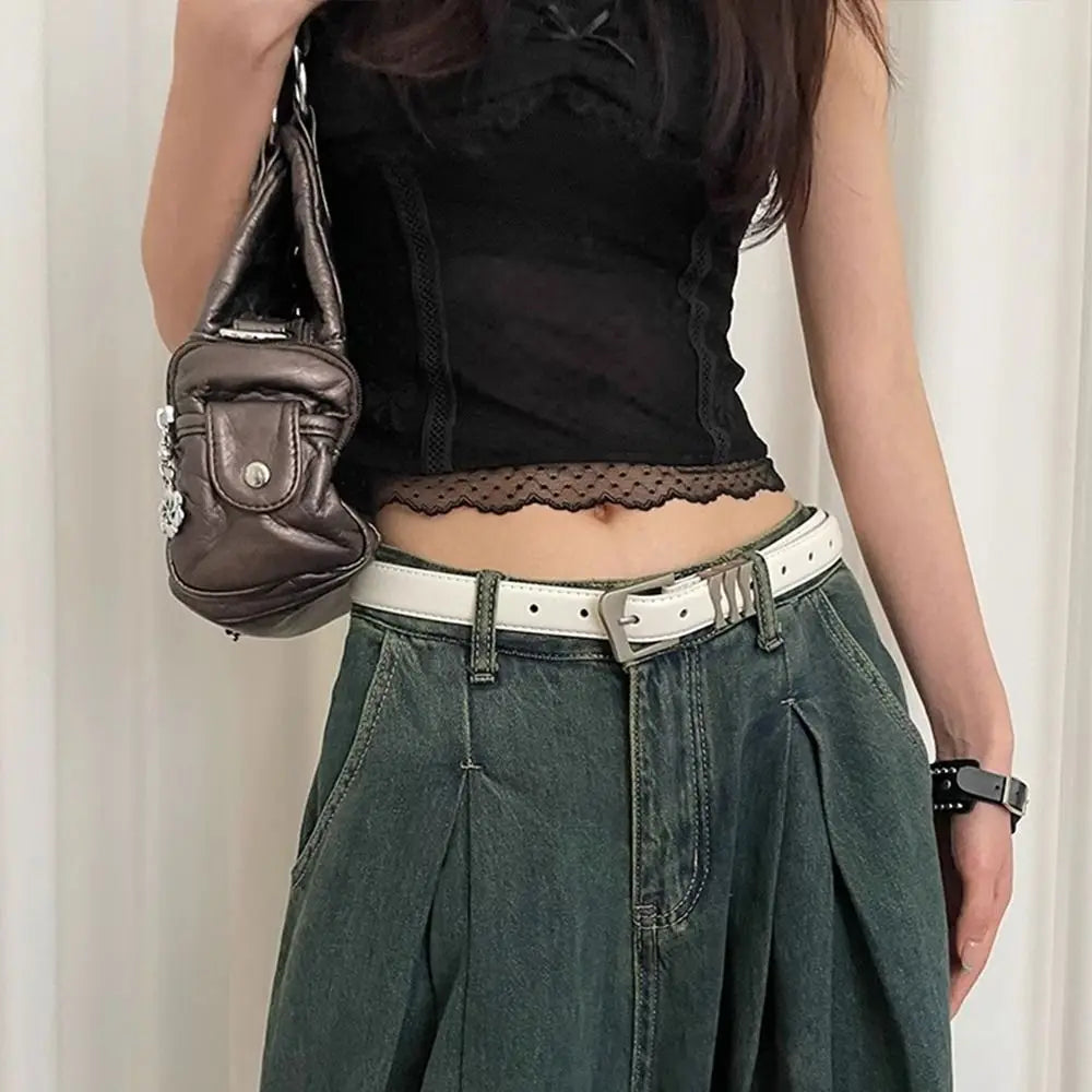 Ins Designer Women's Belt Luxury PU Leather Metal Buckle Waist Belt Casual Red Black White Dress Jeans Belt Female