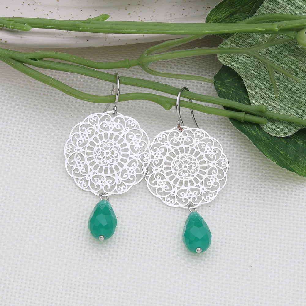 Drop Earrings Dangle Bohemian Metal Carving Hollow Pattern Crystal Water Charm 2023 New Hot Fashion Jewelry Accessories Brand Ms