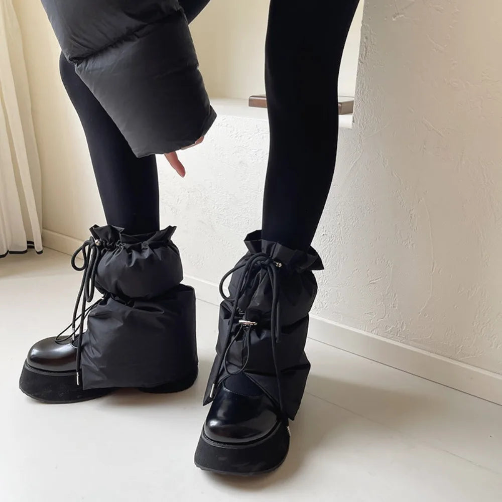 30/42cm New Thick Leg Warmer Women Ankle Warmer Drawstring Padded Puffer Split Boot Cuffs Adjustable Calf Gaiters Winter