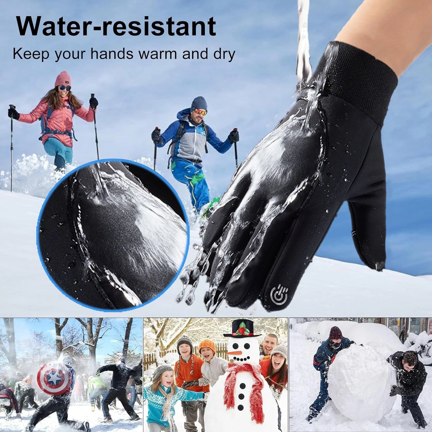 Winter Gloves for Men Women - Waterproof Thermal Glove for Cold Weather,for Running Cycling with Touchscreen Finger