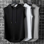 Men Tie Collar Hooded Sleeveless Vests Male Summer Loose Solid Hip Hop Tee Shirt Tops
