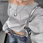 women's hoodies Hoodies Autumn Streetwear Off Shoulder Seductive Cropped All-match Sweatshirts Baggy Fashion Print Design Aesthetic Casual