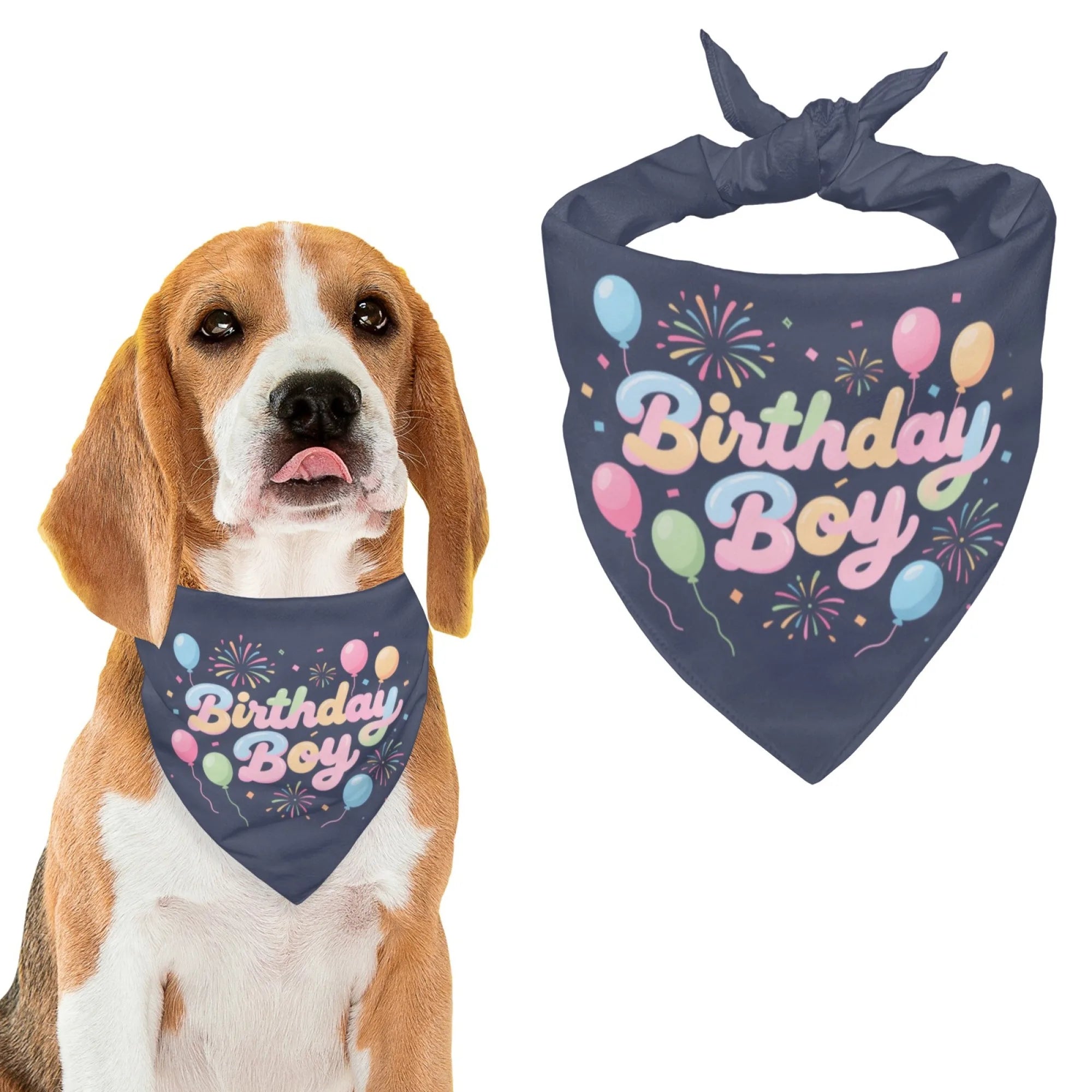 Dog Bandanas，Triangular Adjustable Cute Birthday Boy Pattern Printed Polyester，Pet Scarf ，Puppy Accessories Drool Bib