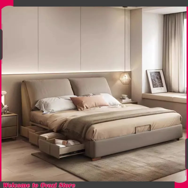 Bedroom Safe Wooden Bed Floor Double Comfortable Sleeping Large Size Bed Soft Fashion Interior Cama Matrimonial Furnitures