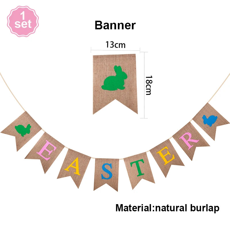 Easter Decoration Burlap Banner Cute Rabbit Carrot Hanging Garland for Easter Party Holiday Home Decoration Wall Decors Supplies
