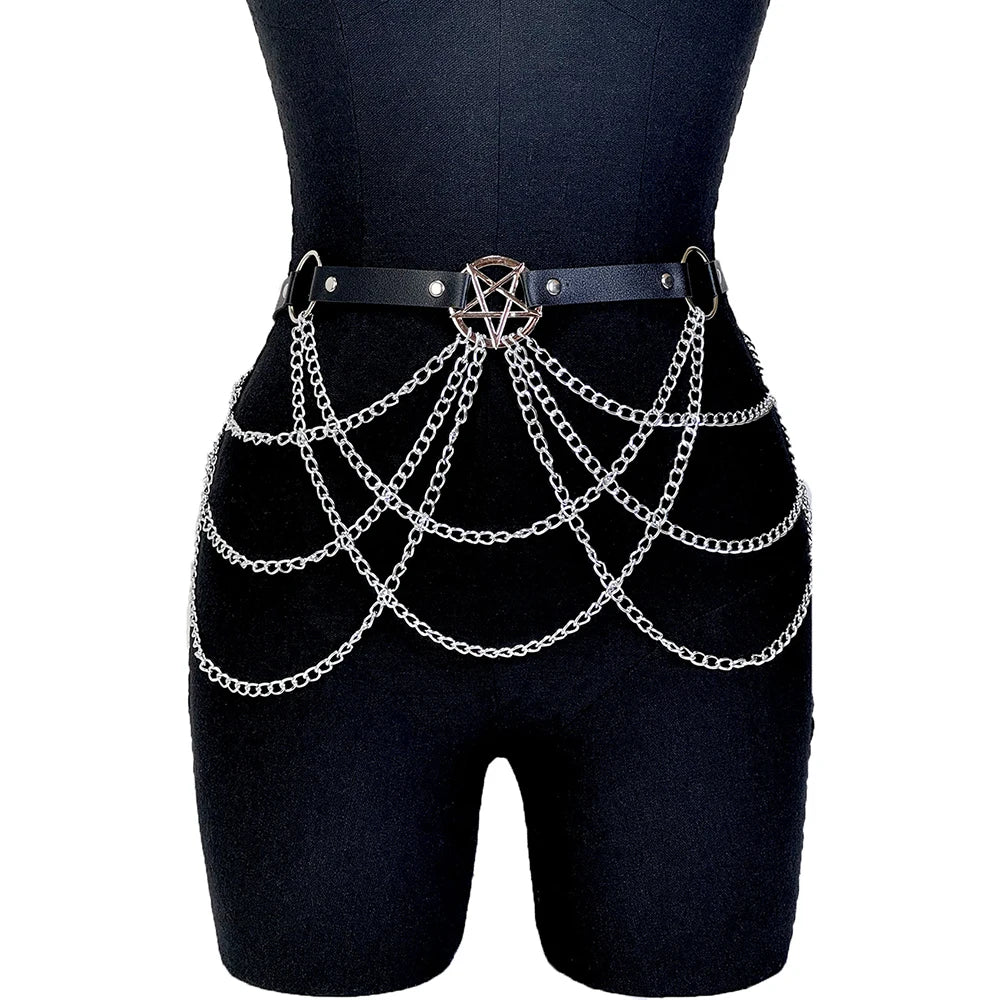 Women Fashion Belt Chain Street Style Belt With Chain Gothic harness chain bustier Harness Waist Belt Clothing Accessorie