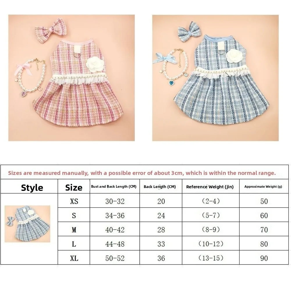 Pet Clothes Cute name-branded clothes Puppy Plaid Dress Soft Thin Design Cat Bow Pearl Coat Breathable Pet Windbreaker Kittens