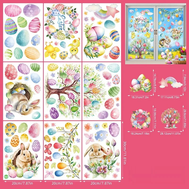Easter Stickers for Window, Glass Door Stickers Easter Decorations, Bunny Stickers with Eggs Decals for Home Office Classroom
