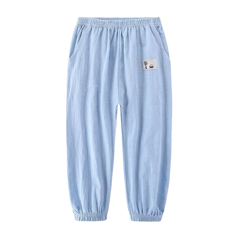 Children Pants Trousers for Boys Girls Cotton Linen Elastic Waist Summer Anti-Mosquito Pants Kids Clothing Long Pants 100-160cm