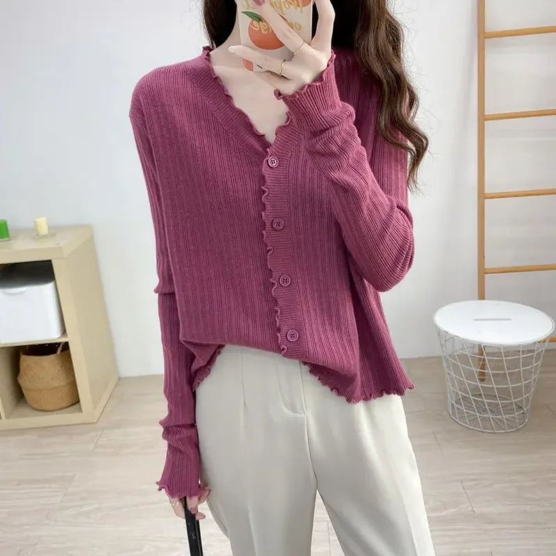 Cardigan for Women V Neck New In Spring Autumn Knitted Sweater Woman Wear To Work Korean Fashion Streetwear Elegant Jackets Hot