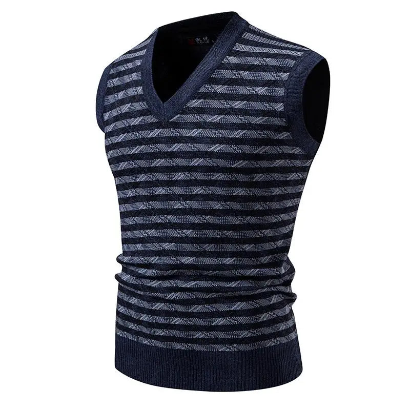 Men's Sleeveless Vest Sweater Casual Streetwear Knitted Pullover Vintage Waistcoat Sweater Top Striped Knit Clothing for Man