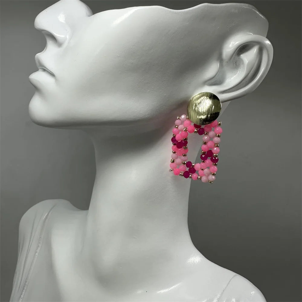 Big Drop Earrings For Women Metal Thread Beads Handmade Crystal Long Earrings Statement Fashion Jewelry