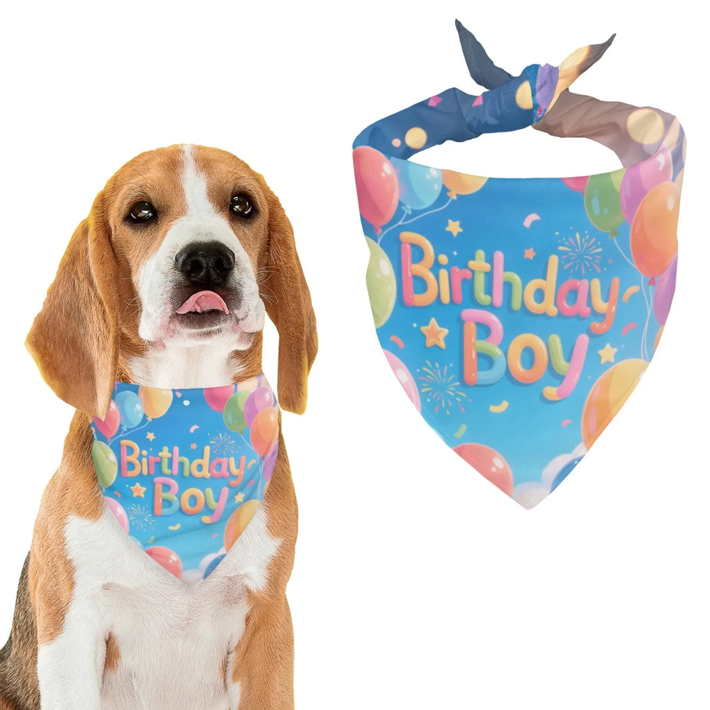 Dog Bandanas，Triangular Adjustable Cute Birthday Boy Pattern Printed Polyester，Pet Scarf ，Puppy Accessories Drool Bib