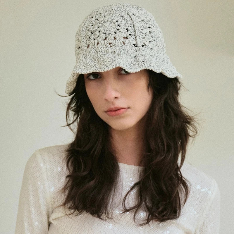 Korean Retro Hollow Crochet Knitted Bucket Hats for Men Women Summer Autumn Versatile Show Face Small Casual Basin Cap Bob Homme