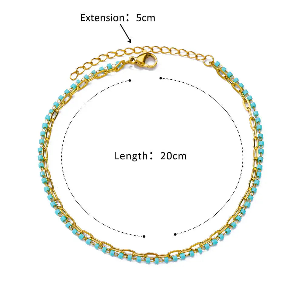 Anklets For Women Stainless Steel Anklets Stone Beade Anklet Boho Leg Bracelets Jewelry Summer Beach Accessories
