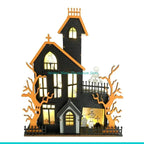 H7BF Halloween Table Decorations Wooden Table Centerpieces Sign with LED Light for Home Kitchen Decor
