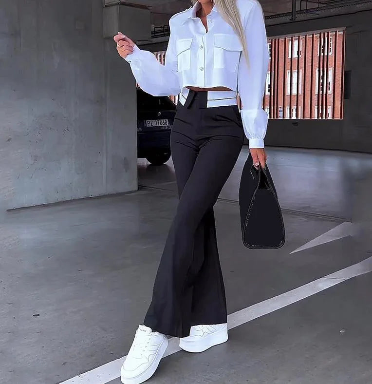 Office Lady Women's Pant Sets 2 Pieces New Holiday Style Short Blazers Coat + Straight Pants Suit 2024 Spring Womens Outfits