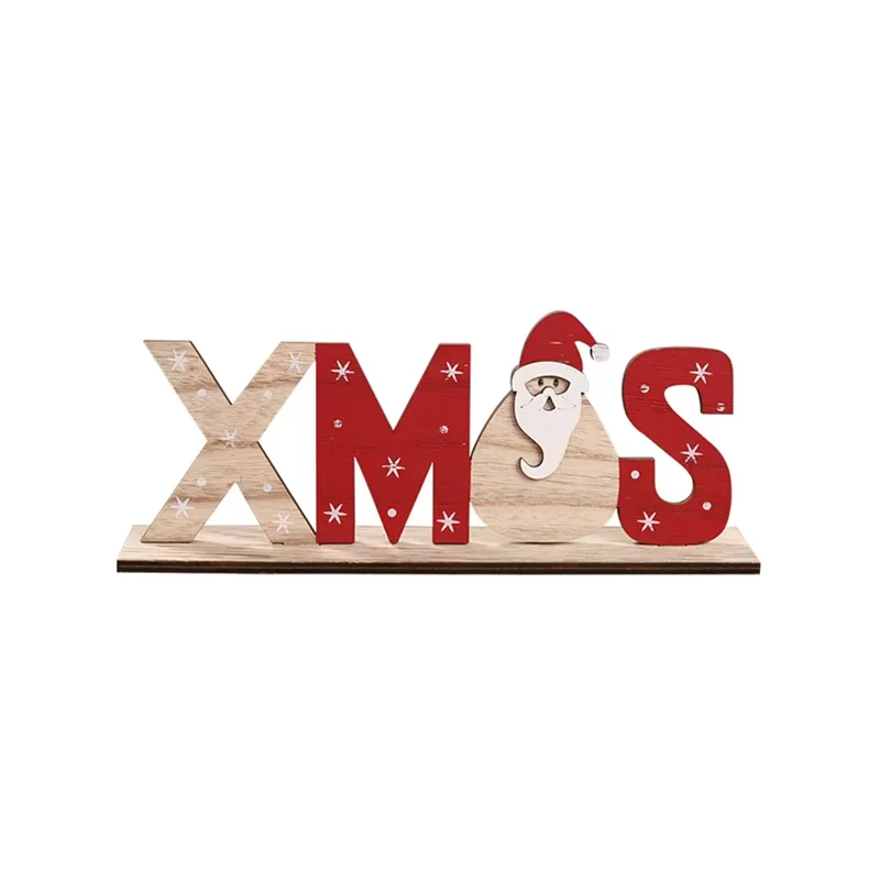 Christmas Decorations  English Signs Wooden Decorative Ornaments Elderly People Snowmen Desktop Counter Ornaments Without Lights