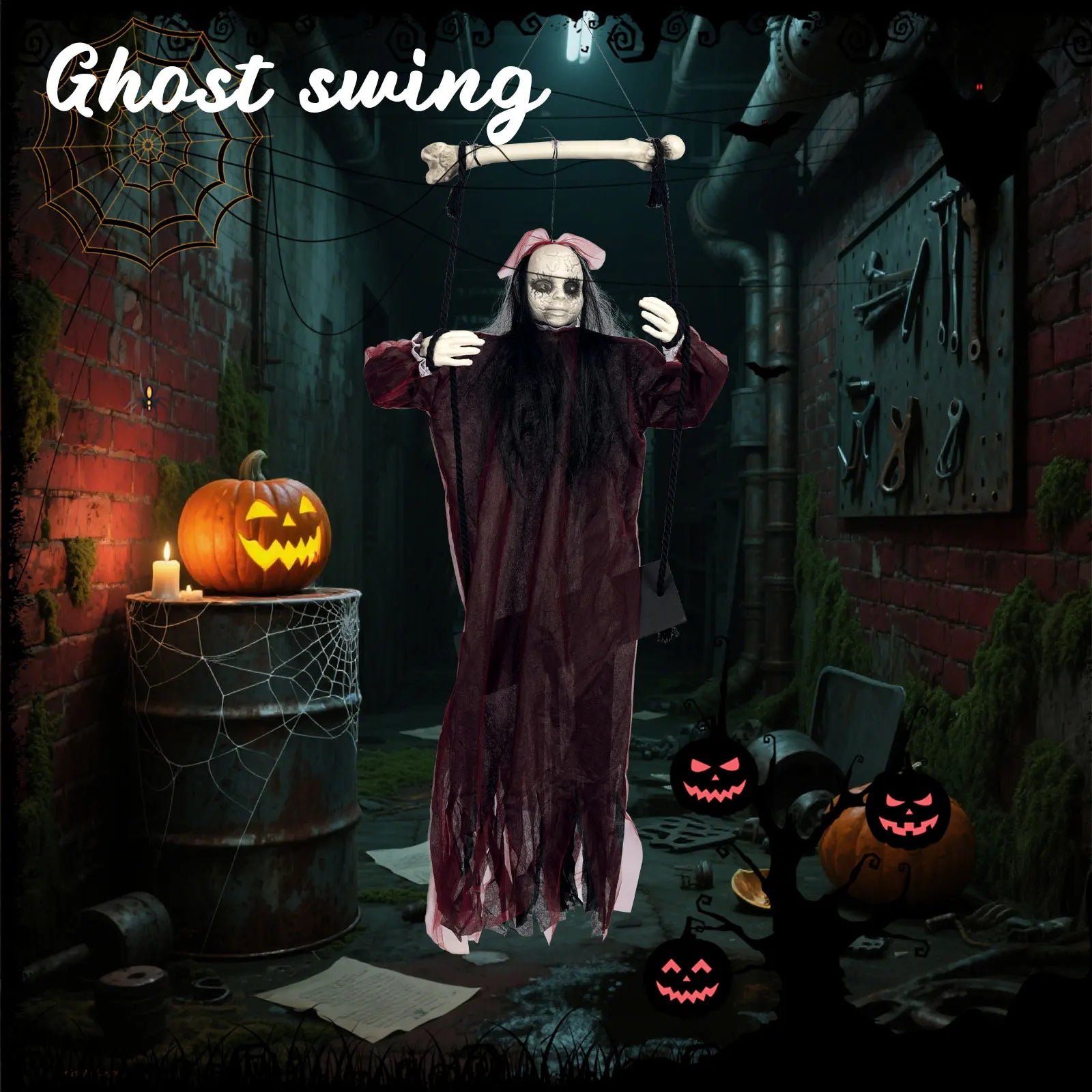 Halloween Swing Hanging Decoration Funny Swing Electric Light Sound Horror Trick Decoration Holiday Atmosphere Layout Background