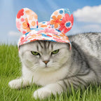 Pet Hats  With Ear Holes Cat Ears Flower Stripe Bucket Hat Dogs Breathable Fisherman Cap Adjustable Puppy Kitten Sun Hat Soft