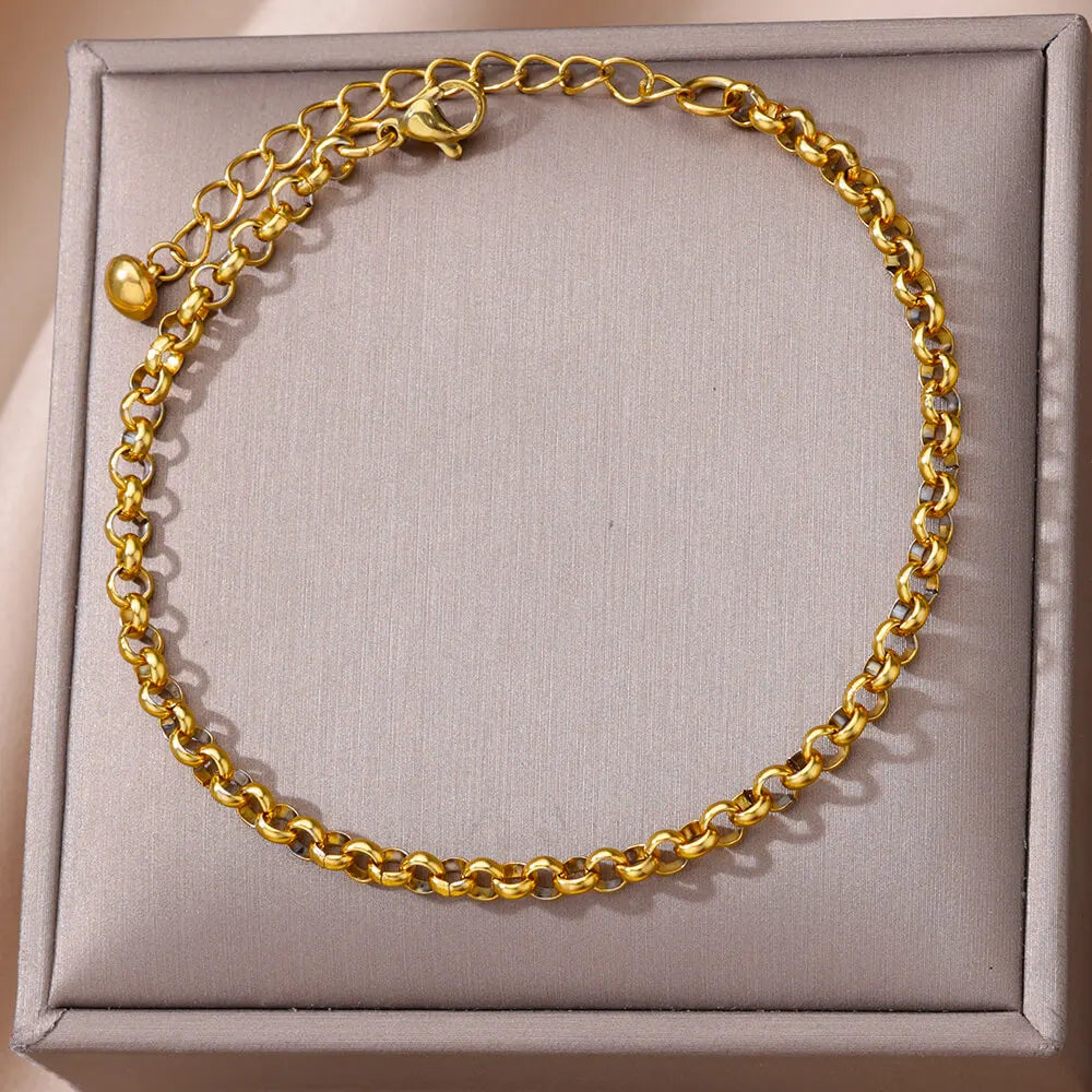 Anklets for Women Stainless Steel Gold Color Chain Anklet Female Summer Beach Accessories Foot Leg Bracelets New Fashion Jewelry