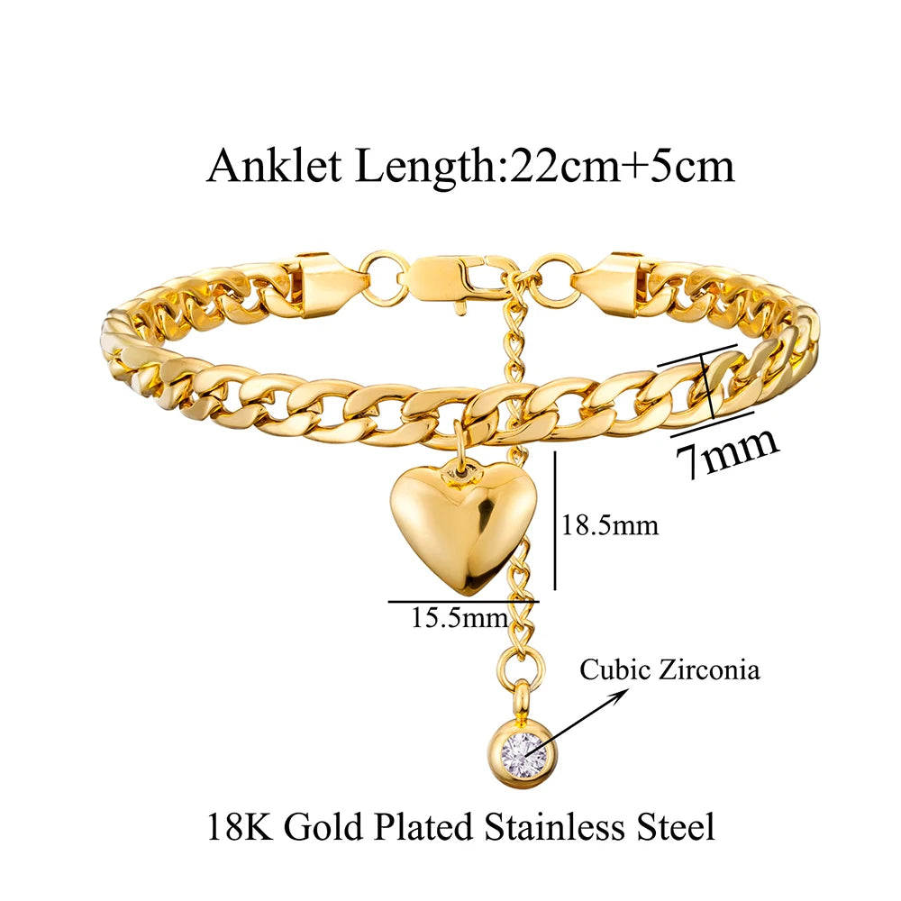 Anklet For Women Gold Color Stainless Steel Cuban Link Ankle Bracelets Summer 2024 Fashion Leg Chain Beach Foot Jewelry Ancklets