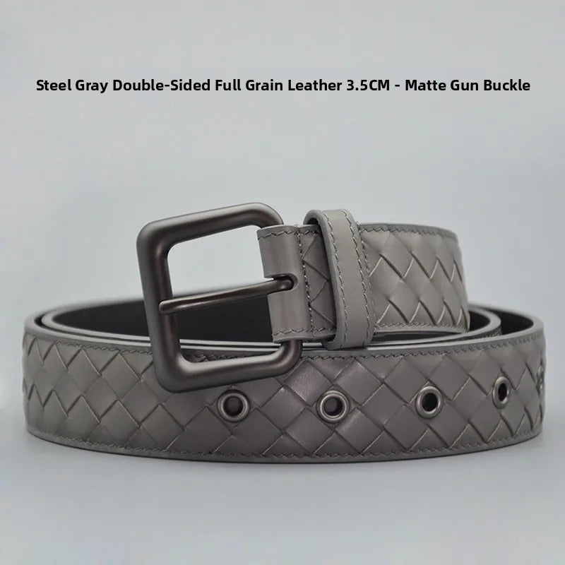 PLULUSA Hanrted Leather Belt for Men Genuine Top Layer Cowhide Bule Pure Handwoven Men's Belt Versatile Sli Belt