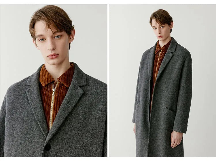 Double-sided Wool Autumn Winter Men's Coat Dark Grey Loose Plus Size Fat 150KG 4XL Coat Outdoor Cold and Warm Quality Men's Wear