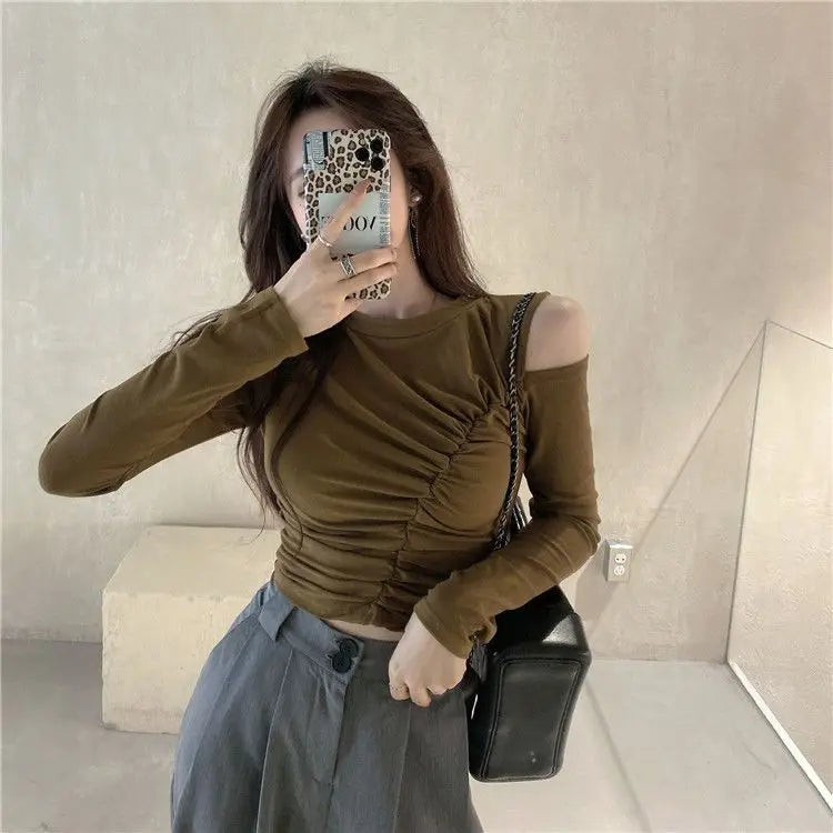 Women's T Shirts Off Shoulder Tees Sexy Plain Slim Black 2024 Tshirts 2000s Trend Female Tops Cool Wholesale Clothes Alt New In