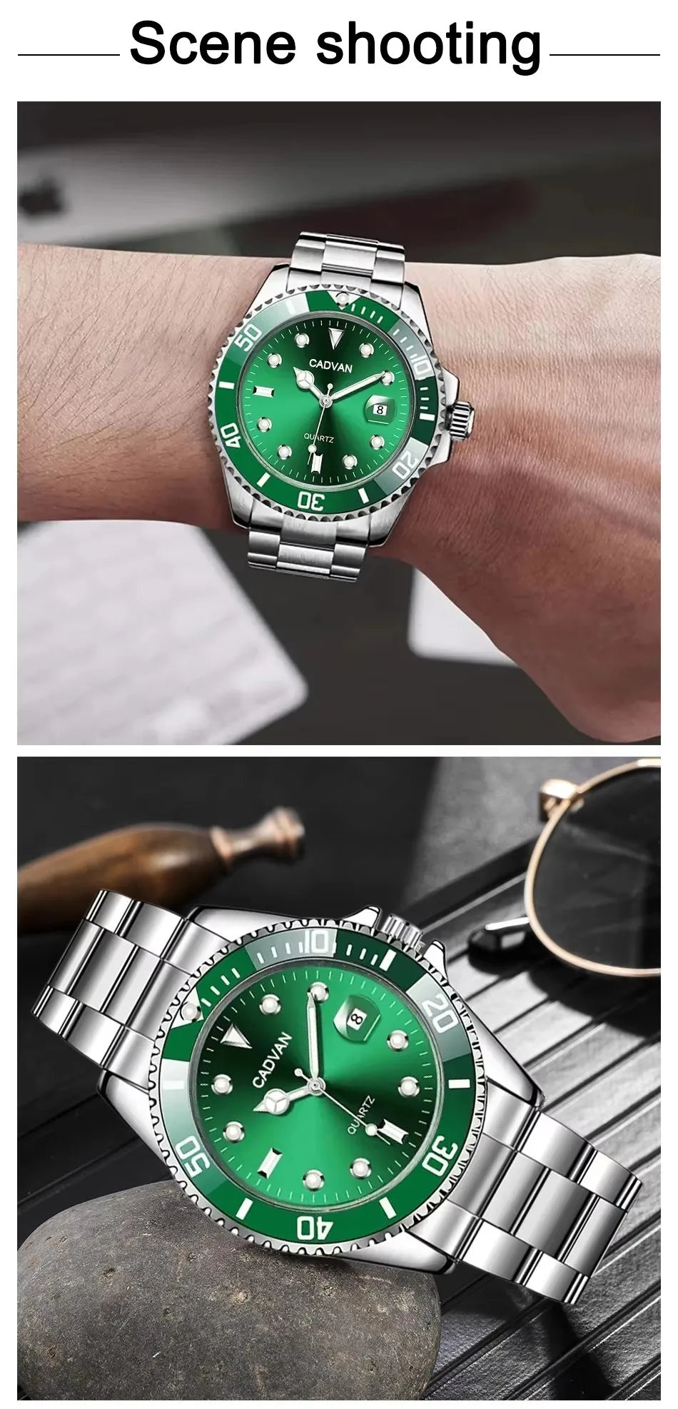 Fashion Watch Casual Clock Montre Homme Business Men Quartz Watch Calendar Green Water Wok Ghost Sport Men Wristwatch