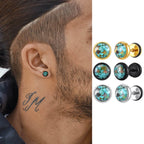 Natural Stone Stud Earrings for Men Boys,Stainless Steel Plated Round Small Earring,Stylish Jewelry Gifts