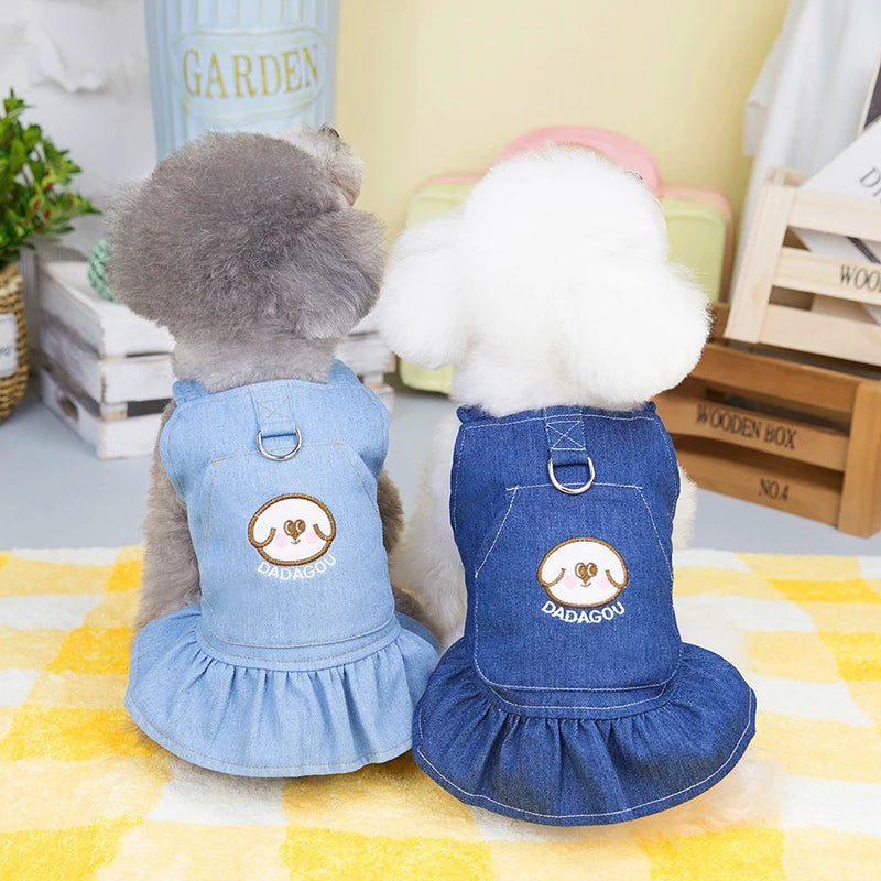 Pet Denim Pet Dresses Dress for Dog Small Dog Pet Dresses Clothes Cowboy Dress Sundress with Leash Ring Spring Summer Soft Sweet Skirt Pet Costume