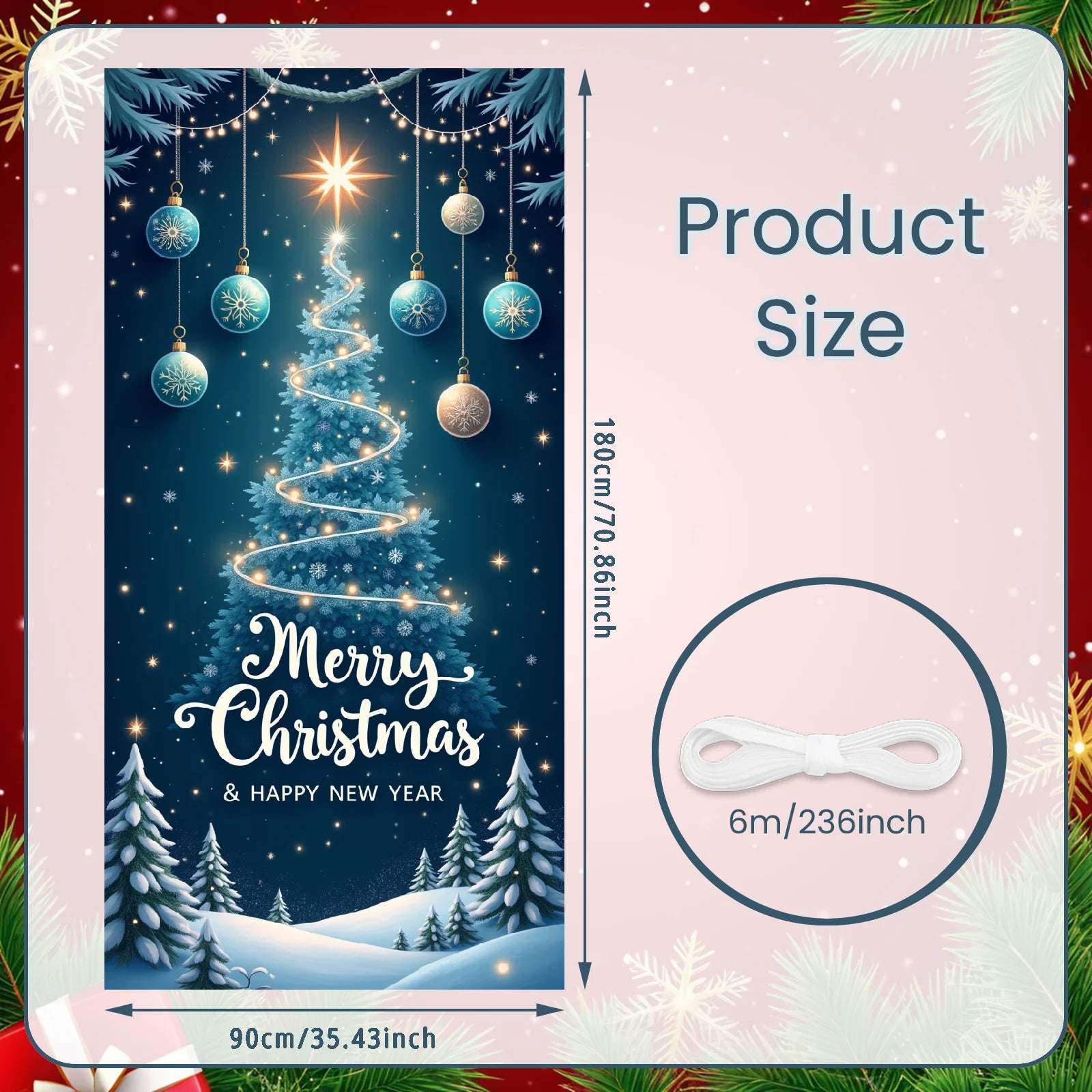 Christmas Banner Red Ornaments Holiday Decoration Snowflake Pattern Winter Festivities for Home Decoration Holiday Celebration I