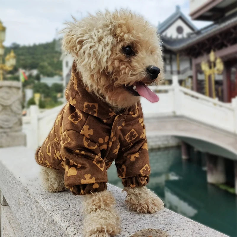 Winter Pet Clothes Warm Cotton Clothing For Puppies Small Medium Fat Dogs Coats Dog Paw Prints Double-Sided Wearable Pet Jackets