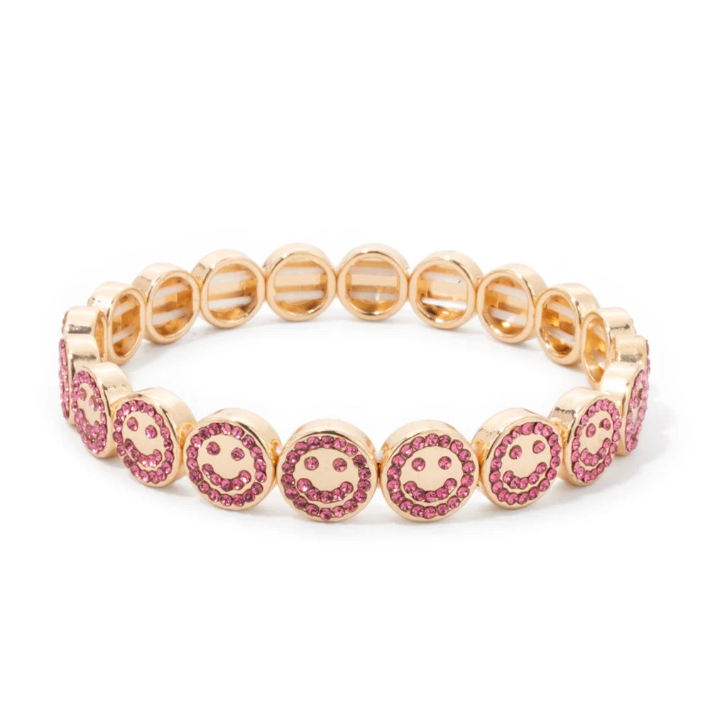 2024 New Happy Bangle Paved Diamond Enamel Beaded Bracelets For Women Boho Gold Color Elastic Bracelets