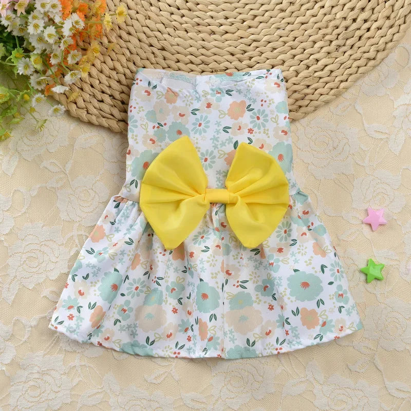 Thin Pet Pet Dresses Dress for Dogs Cats - Cute Floral Print Princess Dress with Bow, New Style Puppy Skirt for Teddy Small Pets