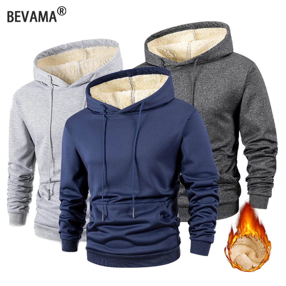 Winter Men's Hoodies Thicken Warm Pullover Men Basic Hoodies Sweatshirts Casual Street Solid Color Cashmere Warm Coat Tops