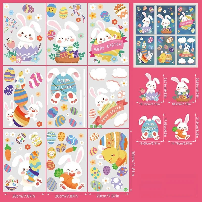 Easter Stickers for Window, Glass Door Stickers Easter Decorations, Bunny Stickers with Eggs Decals for Home Office Classroom