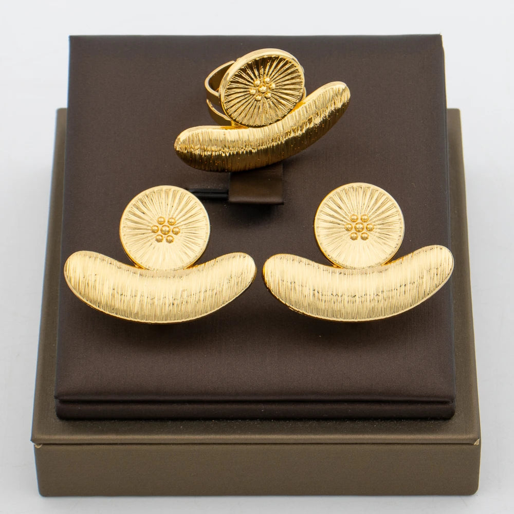 Statement Earrings and Ring  Jewelry Set for Women 18k Gold Plated Stud Earrings and Finger Ring Weddings Bridal Jewelry Set