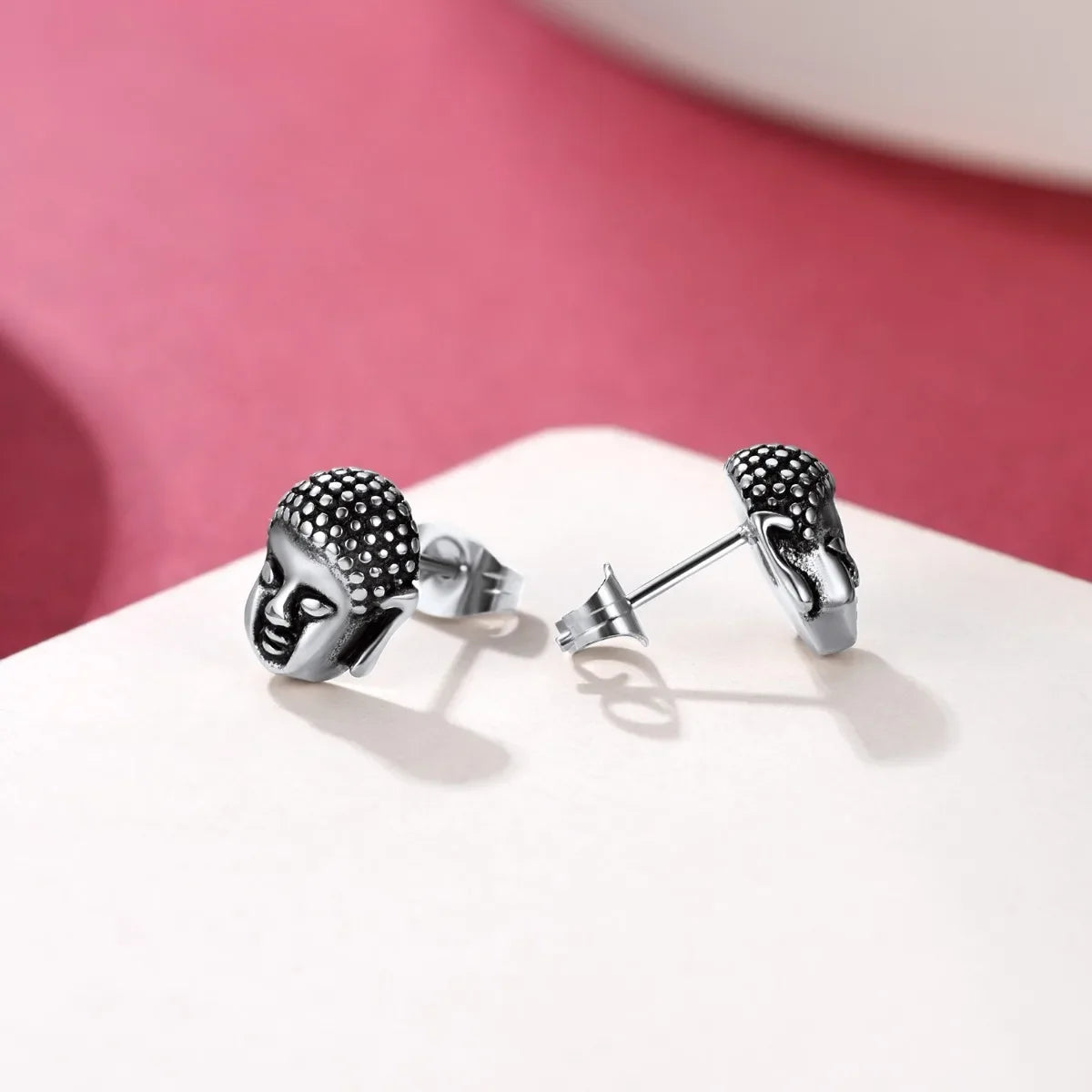 Stainless Steel Buddha head Stud Earrings for man woman Retro Vintage Style Buddhism Religious Unisex Jewelry