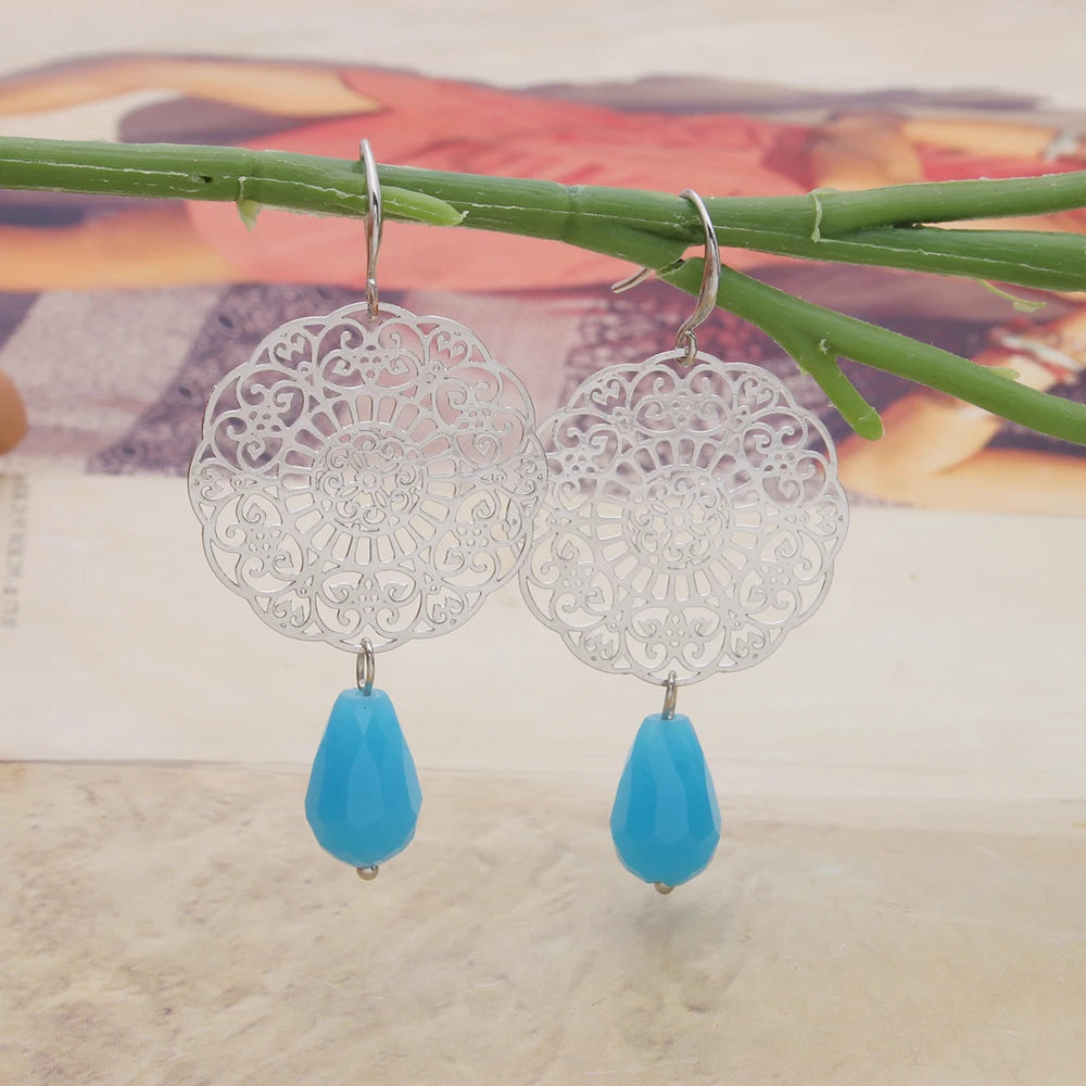 Drop Earrings Dangle Bohemian Metal Carving Hollow Pattern Crystal Water Charm 2023 New Hot Fashion Jewelry Accessories Brand Ms